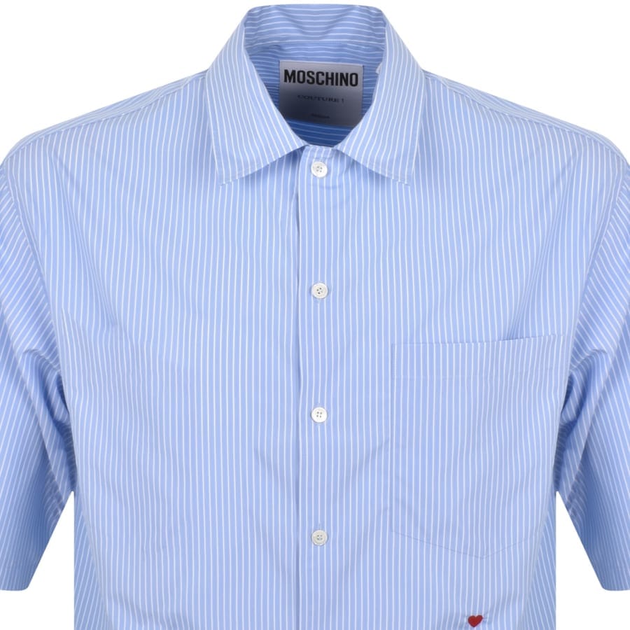 Moschino Short Sleeve Striped Poplin Shirt Blue