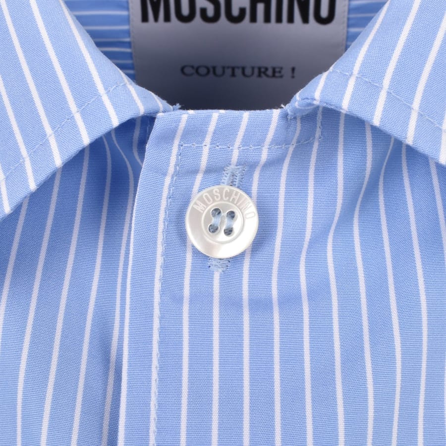 Moschino Short Sleeve Striped Poplin Shirt Blue