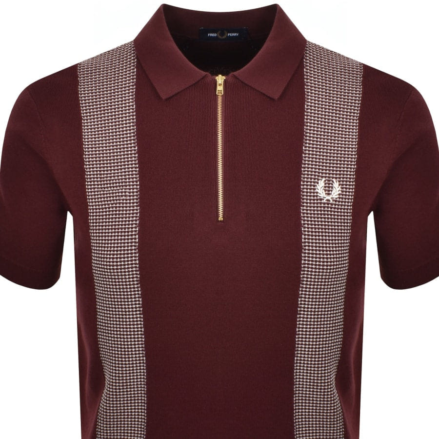 Fred Perry Panel Detail Knit Polo Shirt Burgundy