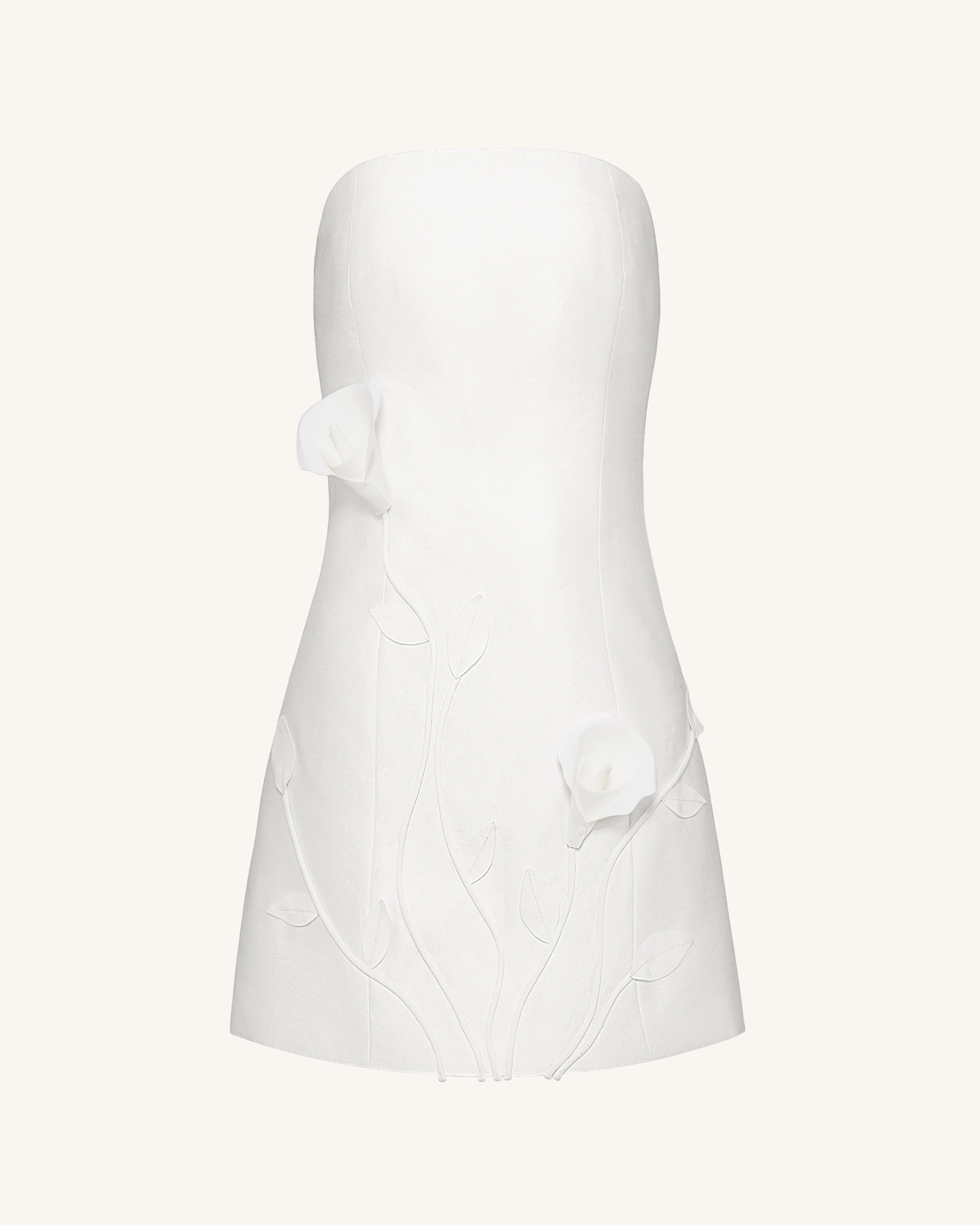 3D Vine Floral Strapless Mini Dress - Purple