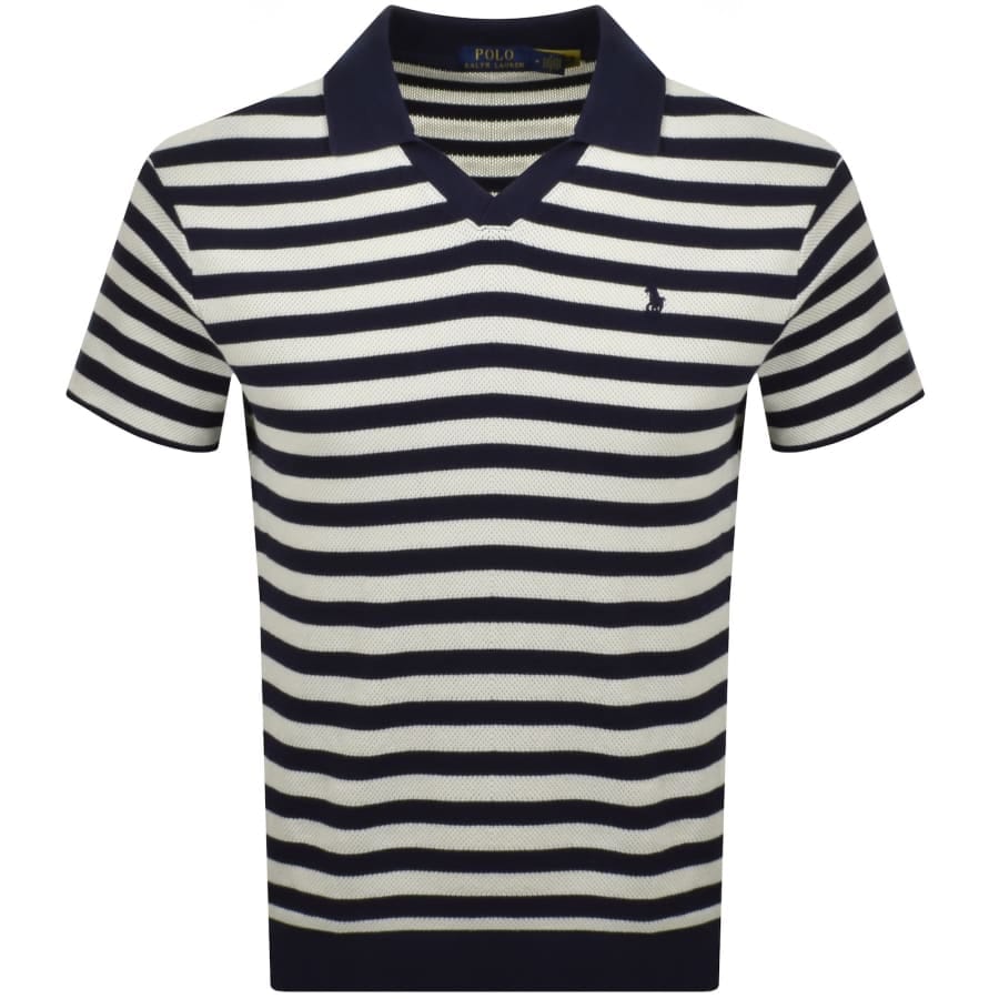 Ralph Lauren Stripe Knit Polo T Shirt Navy