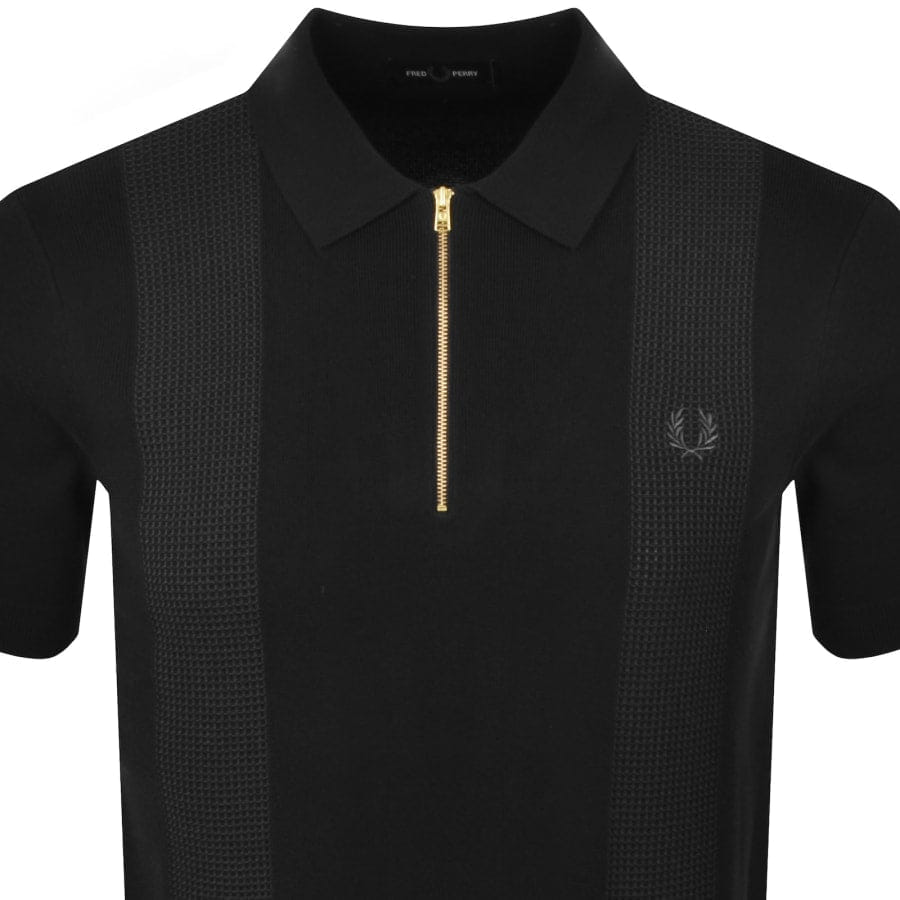 Fred Perry Panel Detail Knit Polo Shirt Black