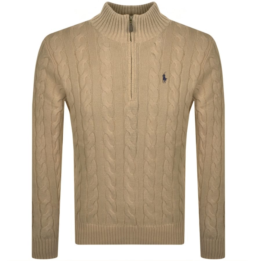 Ralph Lauren Half Zip Cable Knit Jumper Brown