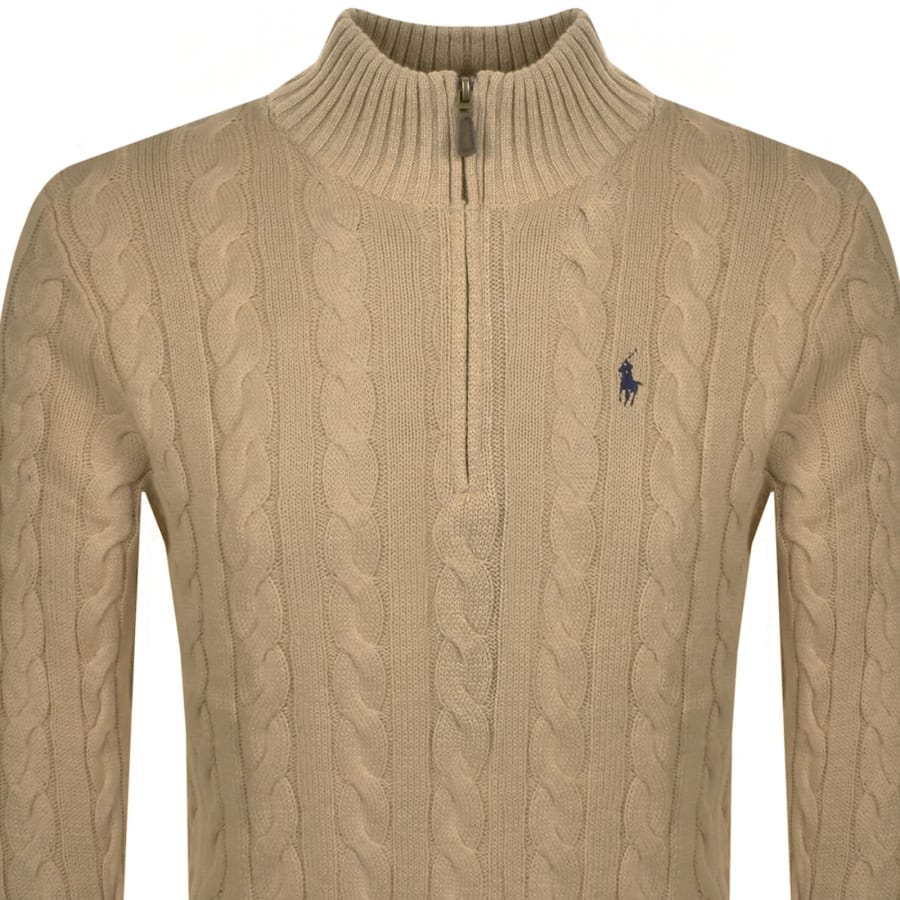 Ralph Lauren Half Zip Cable Knit Jumper Brown