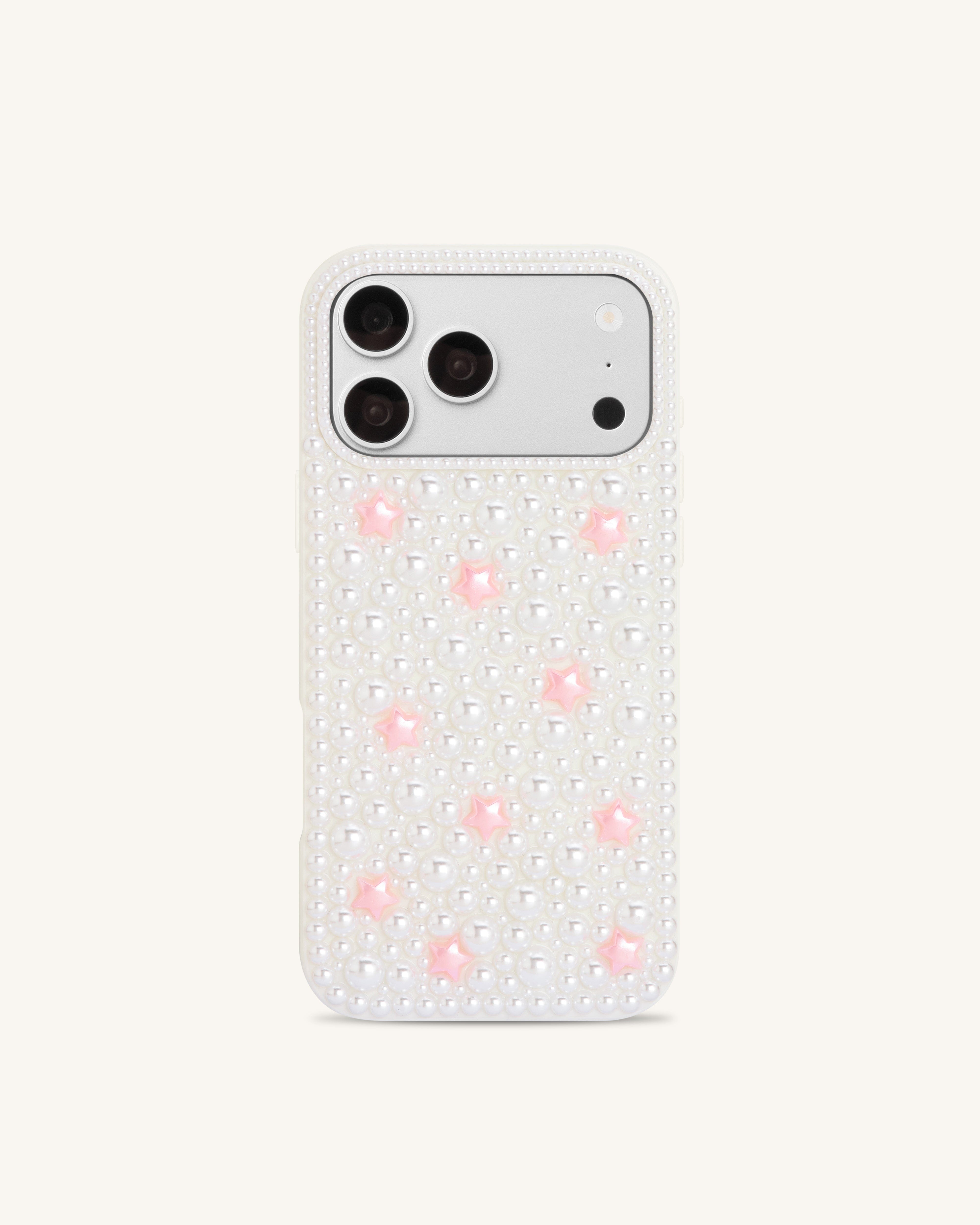 Pearl Star Embellished Phone Case - White