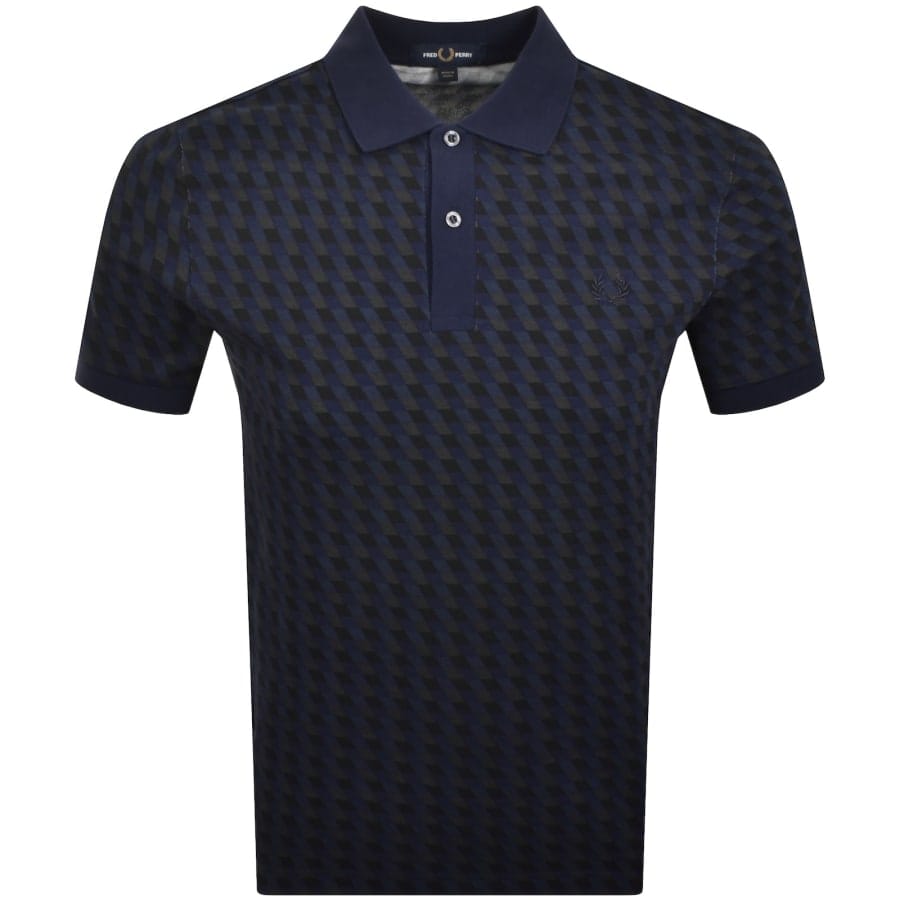 Fred Perry Geometric Print Polo T Shirt Navy
