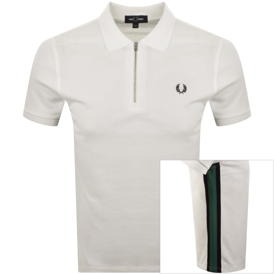 Fred Perry Tramline Quarter Zip Polo T Shirt White