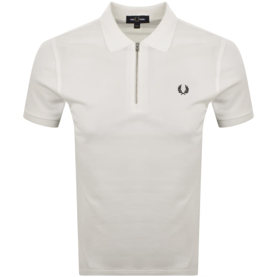 Fred Perry Tramline Quarter Zip Polo T Shirt White