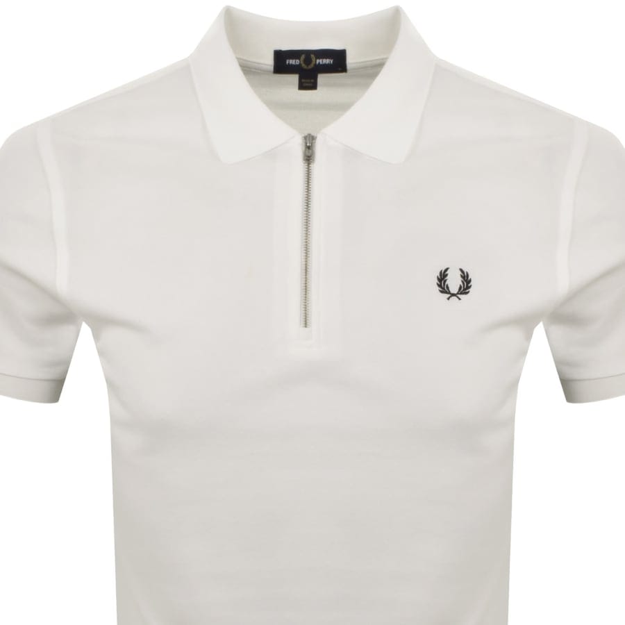 Fred Perry Tramline Quarter Zip Polo T Shirt White