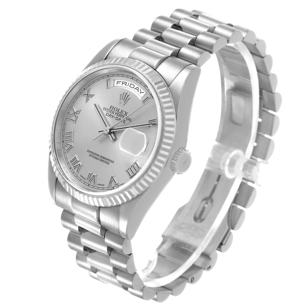 President Day-Date (Reference 118209). A 36mm white gold automatic wristwatch with date & day. 2003
