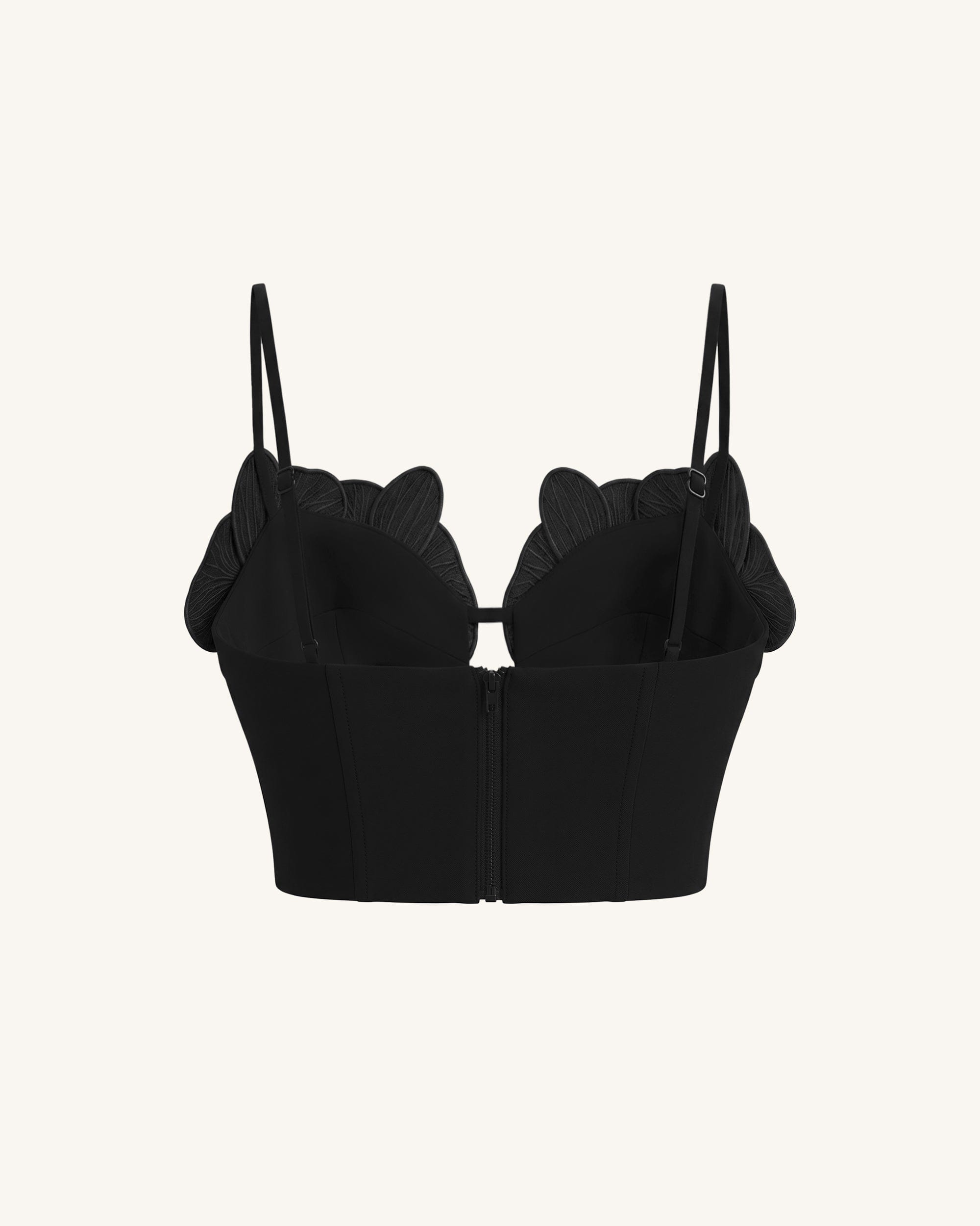 Orchid Embroidered Appliqué Corset Bustier Top - Black