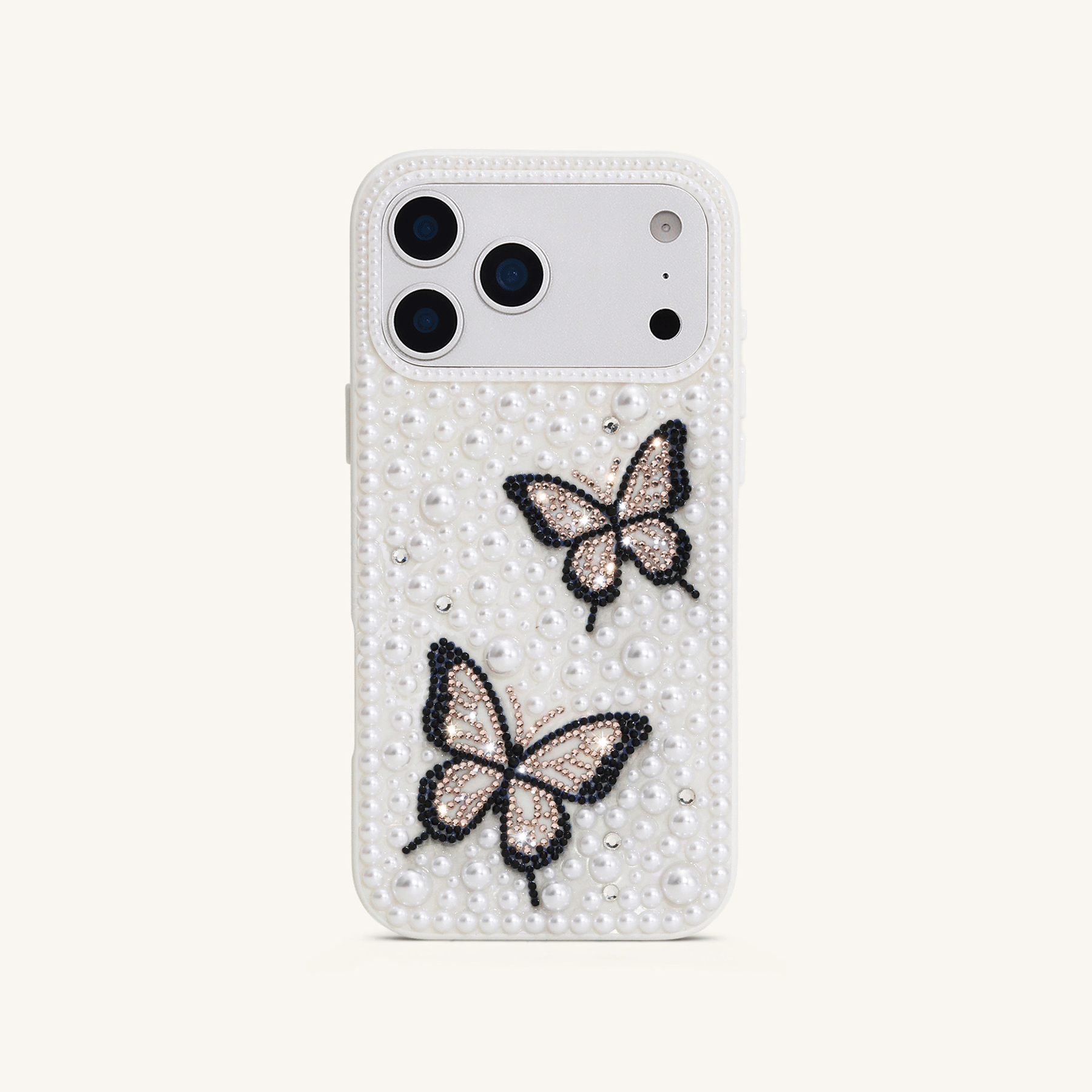Butterfly Pearl Embellished Phone Case - White