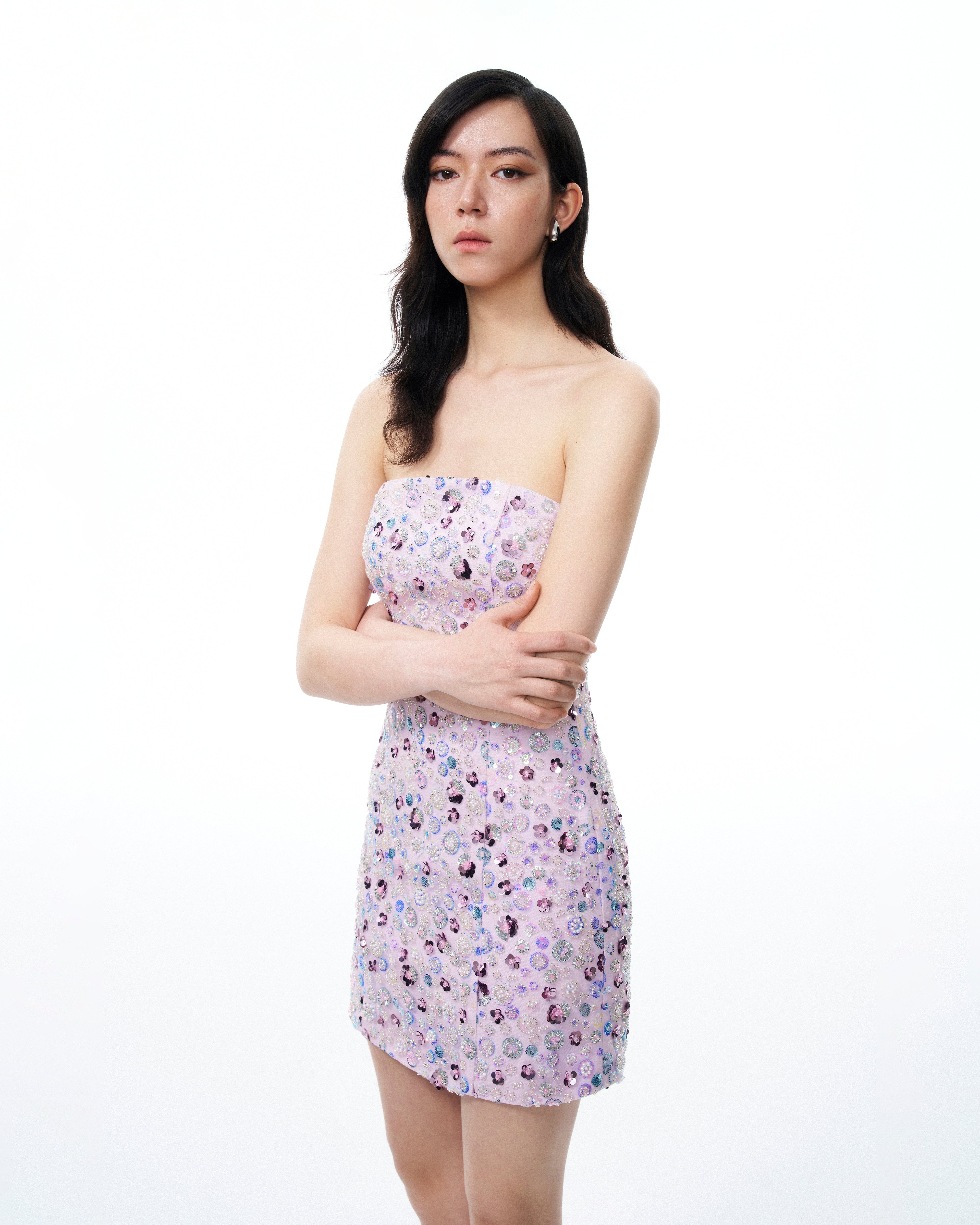Esme Floral Sequin Embroidered Mini Dress - Purple