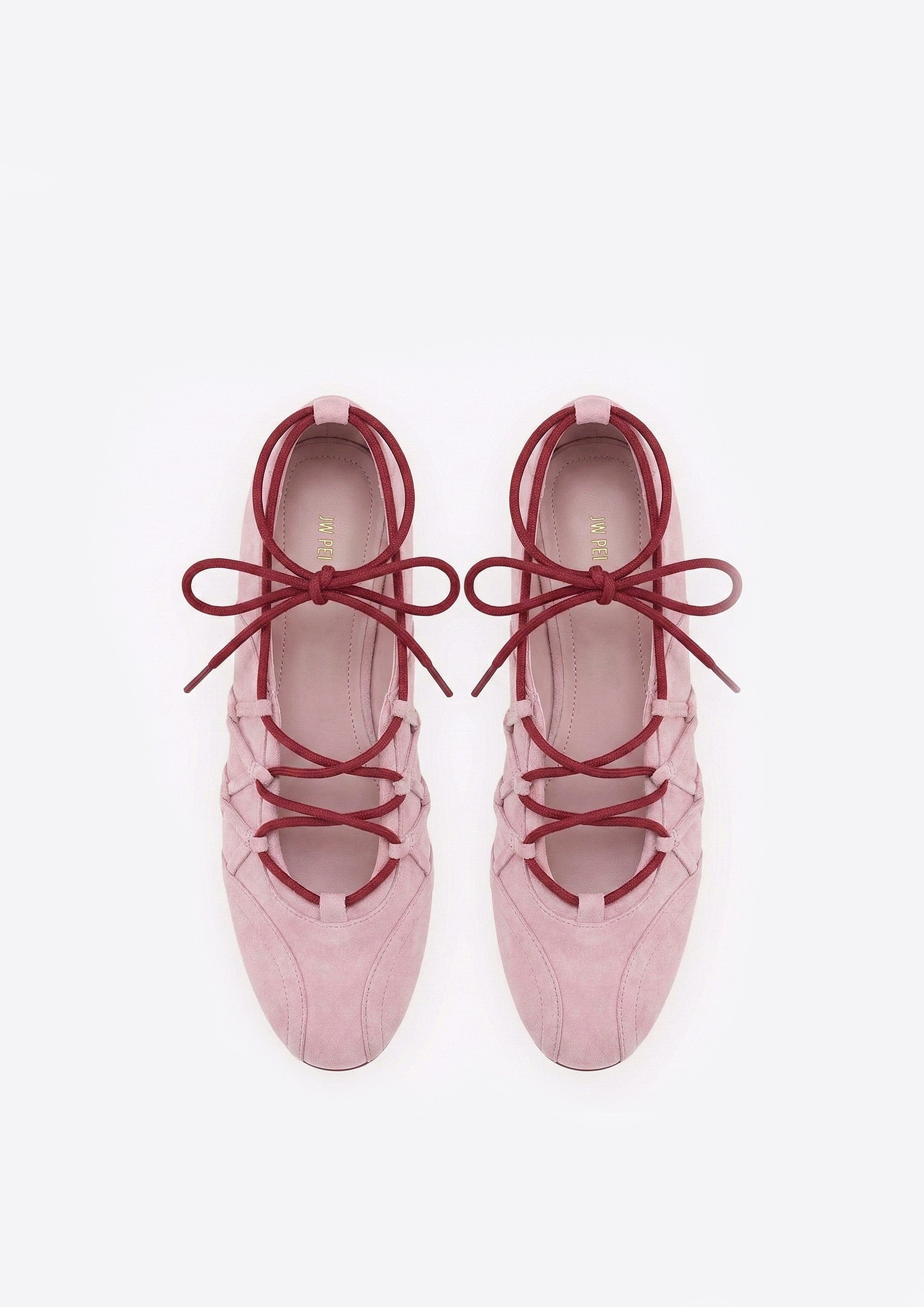 Iria Lace-Up Ballet Flats - Dusty Rose