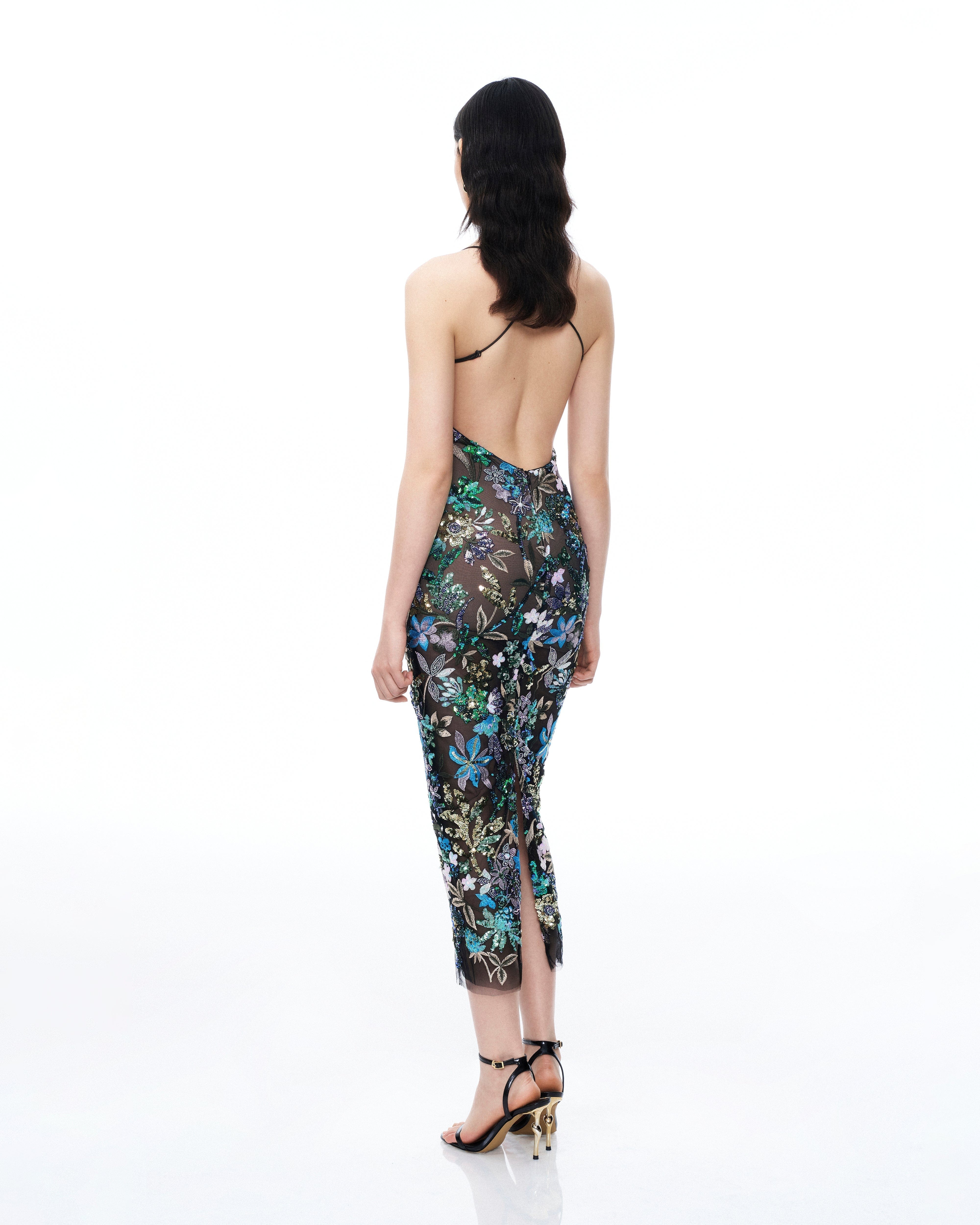 Isadora Floral Sequin Dress - Black Multi
