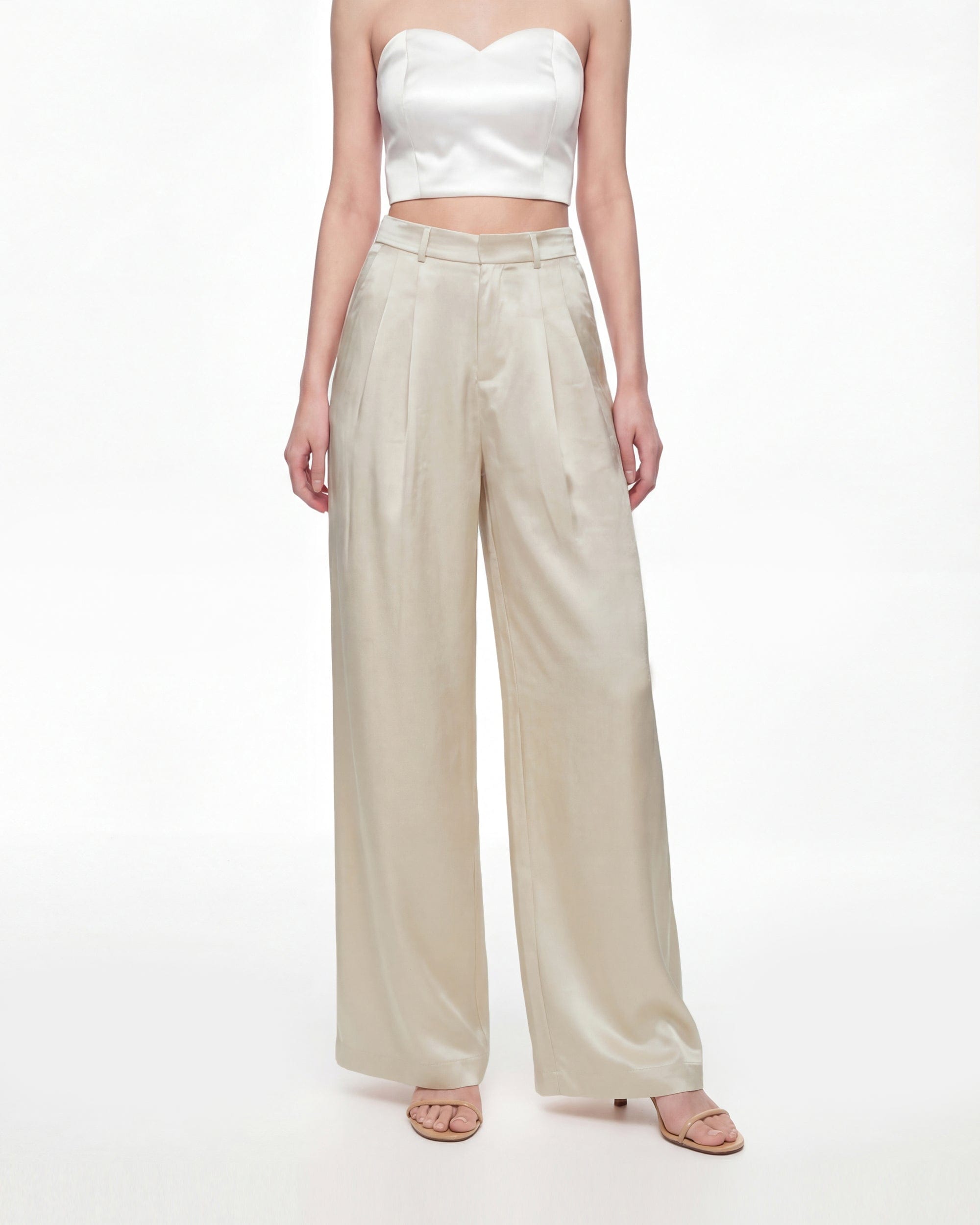 Satin Wide-Leg Trousers - Cream