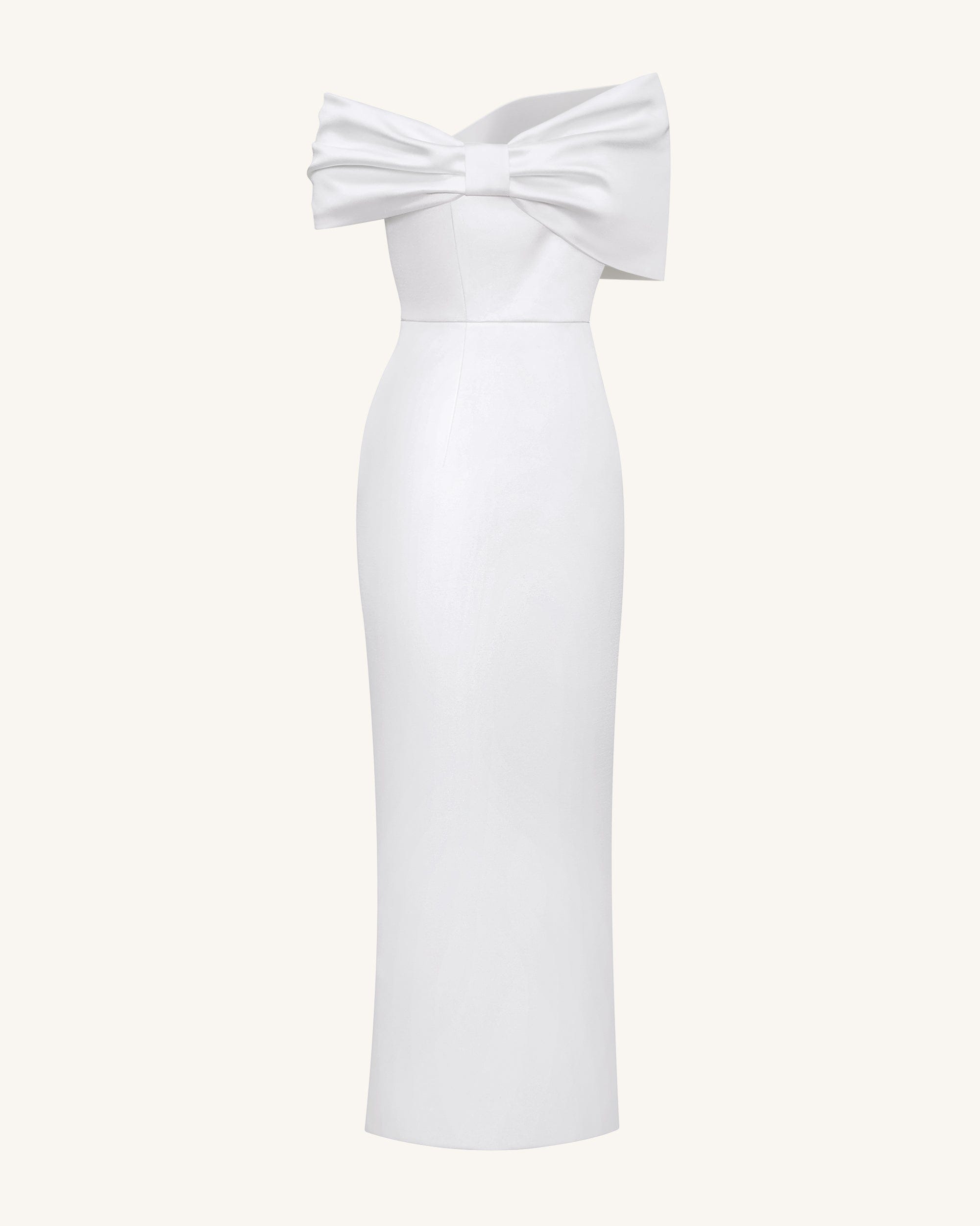 Satin Asymmetric Bow Maxi Dress - White