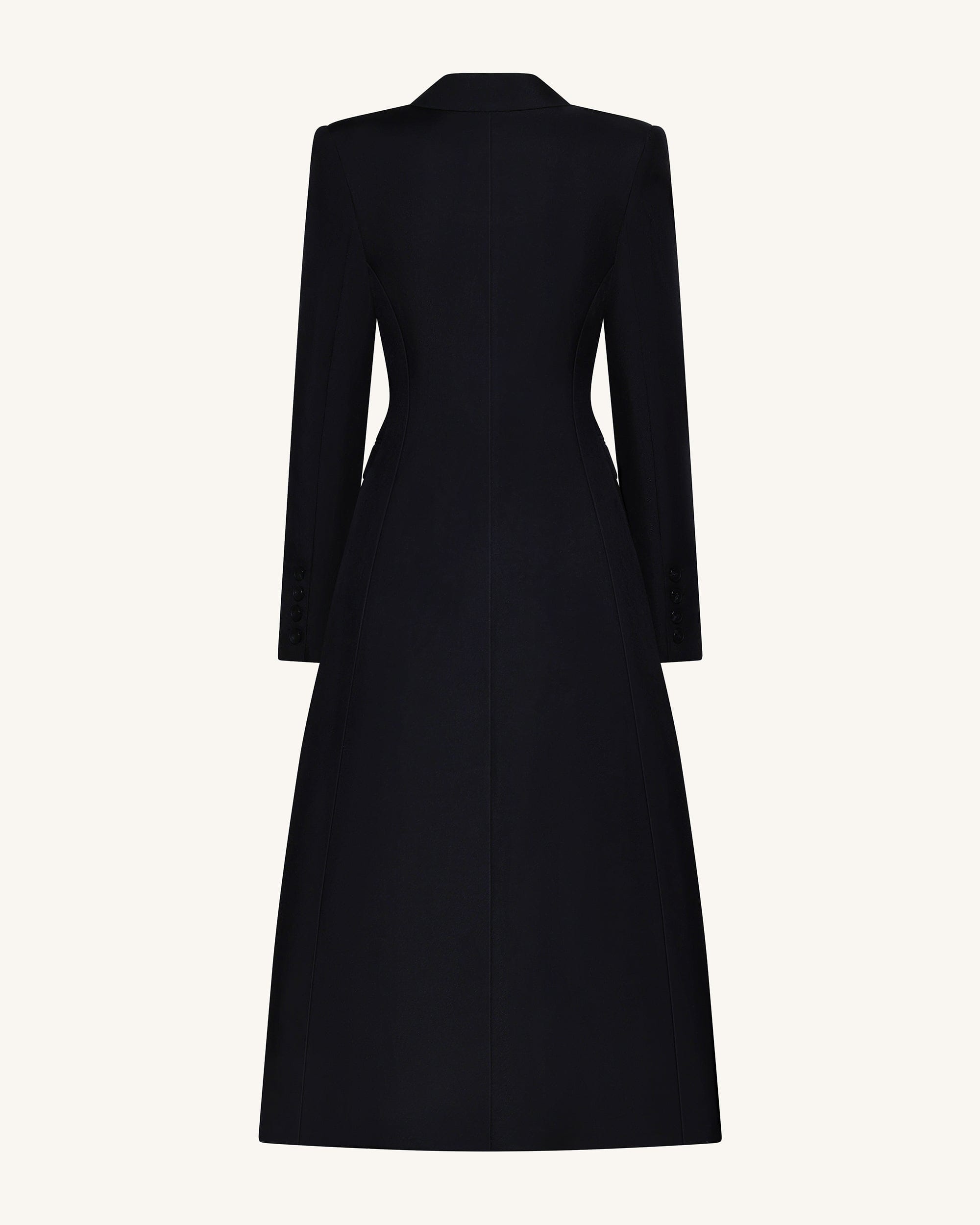 Structured Peak-Lapel Cutaway Maxi Blazer - Black