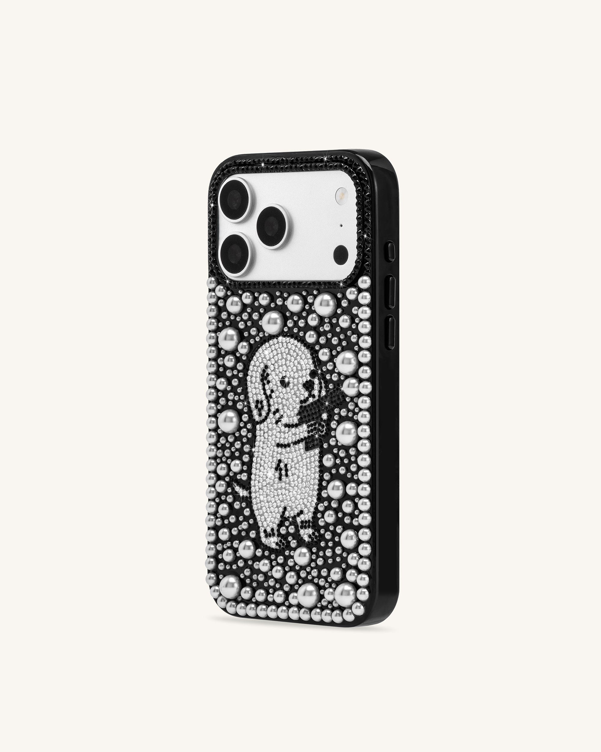 Pearl Artificial Crystal Puppy Phone Case - Black