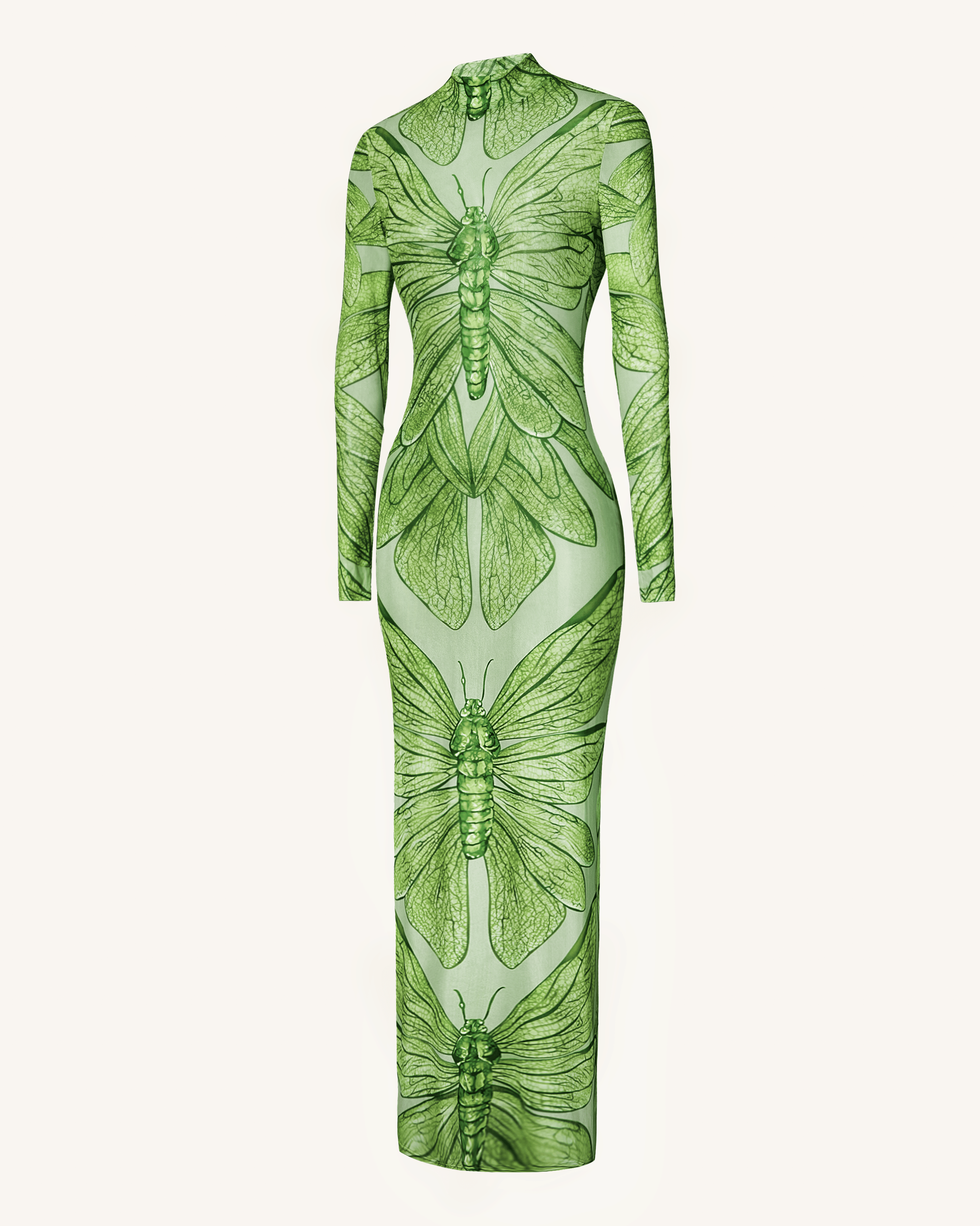 Emerald Dragonfly Sheer Mesh Gown - Green