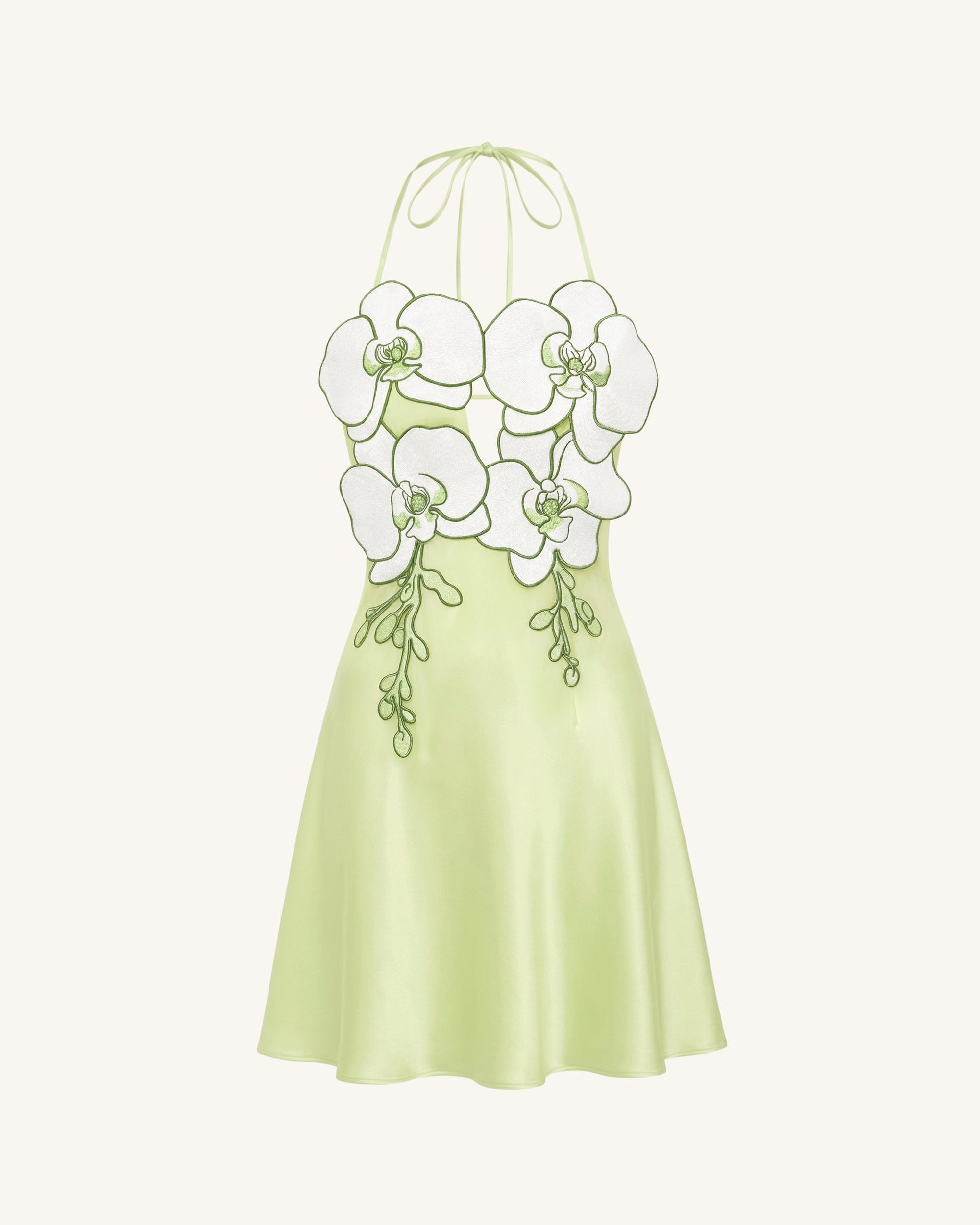 Orchid Embroidered Halter Mini Dress - Light Green
