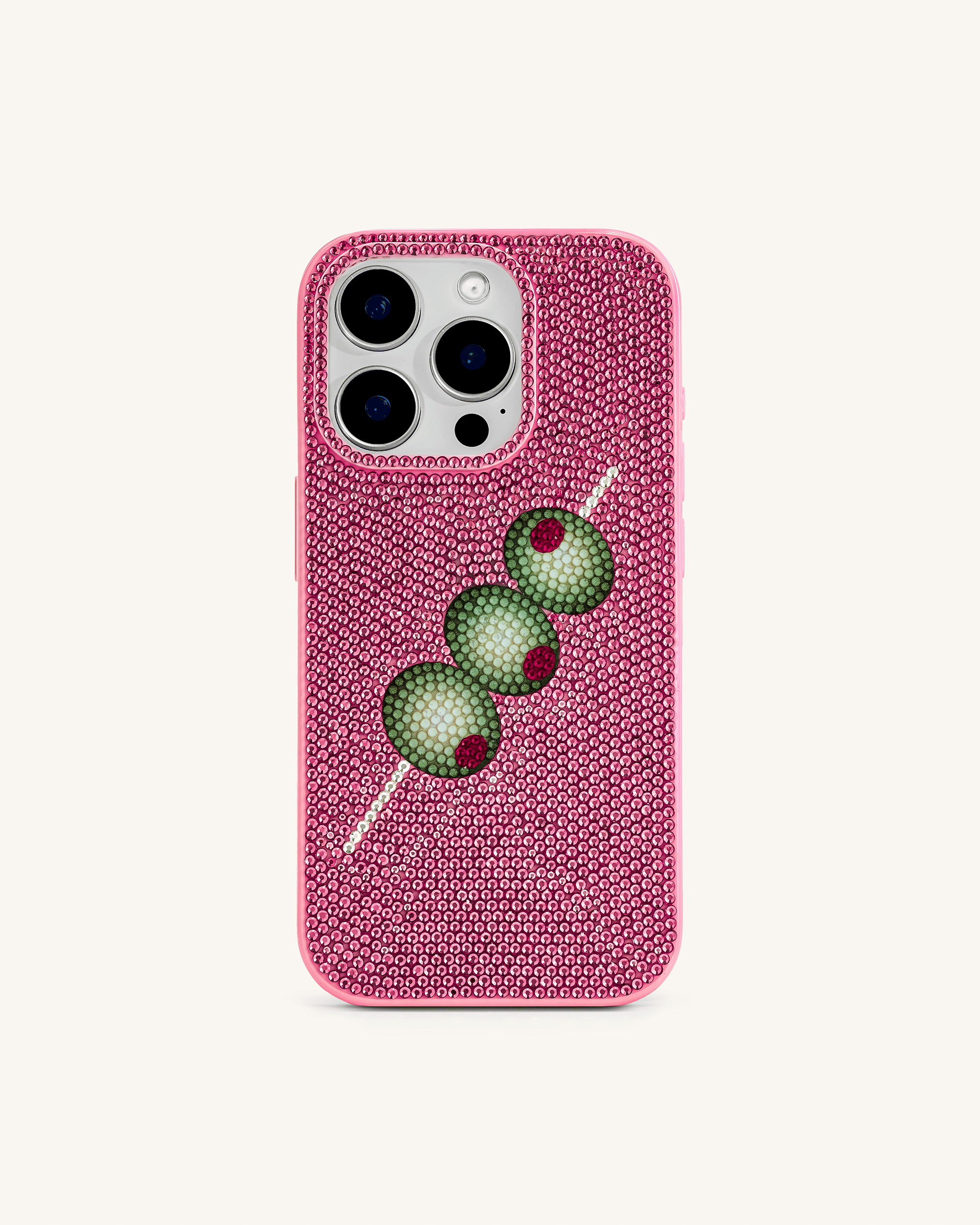 Olive Skewer Rhinestone Phone Case – Pink