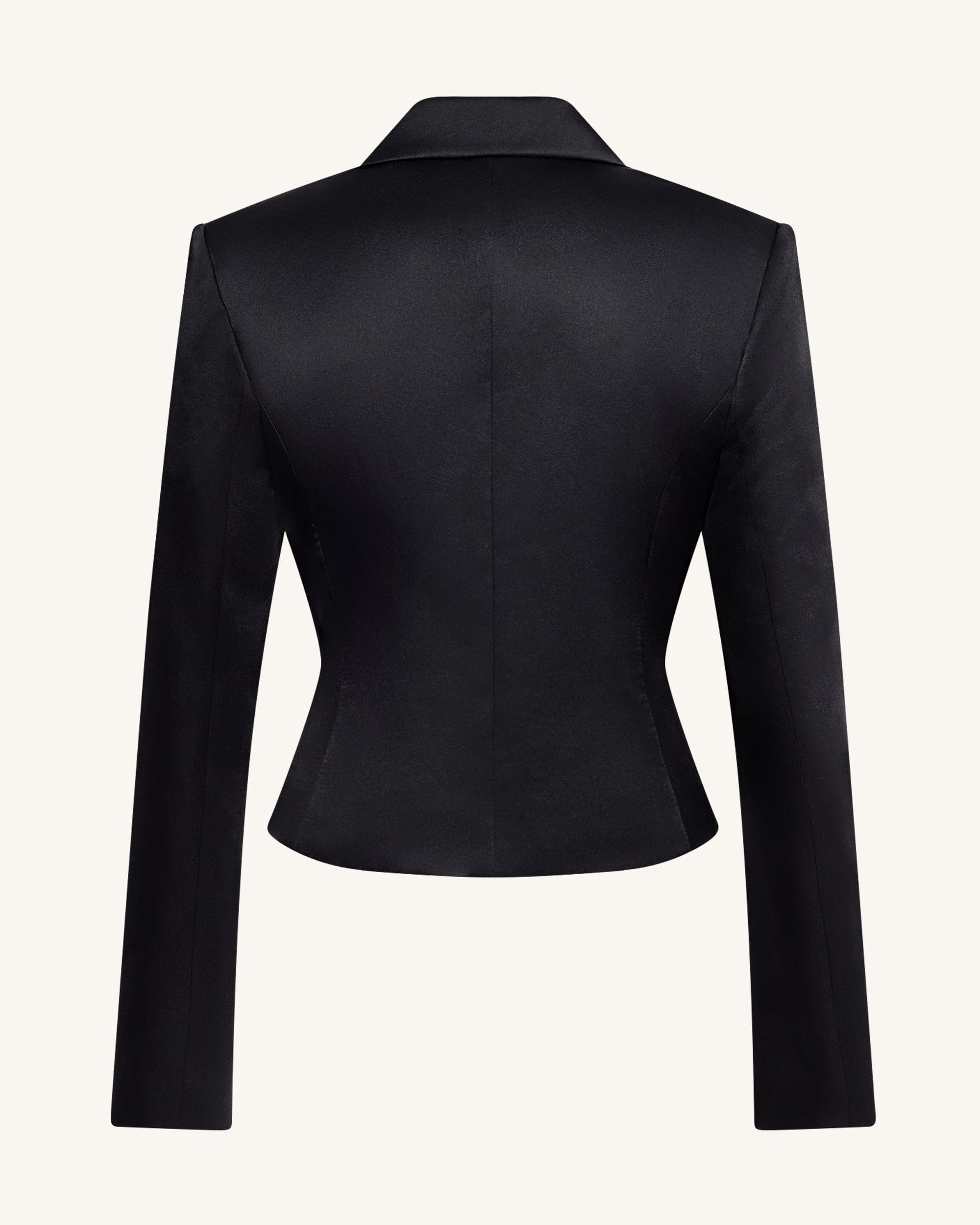 Satin Sculpted Waist Cropped Blazer - Black