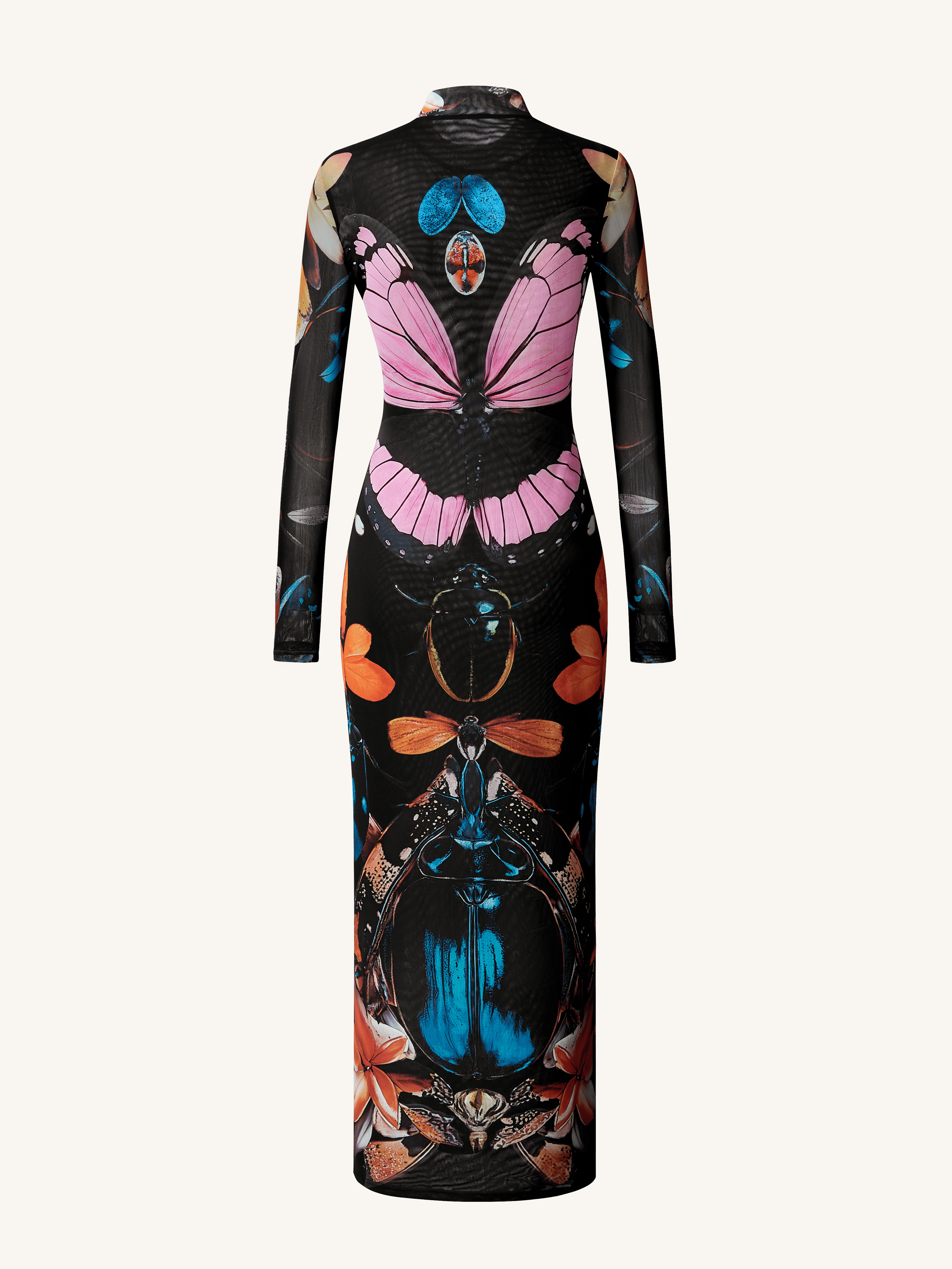 Double-layered Mesh Sheer Butterfly and Beetle Gown - Multicolor