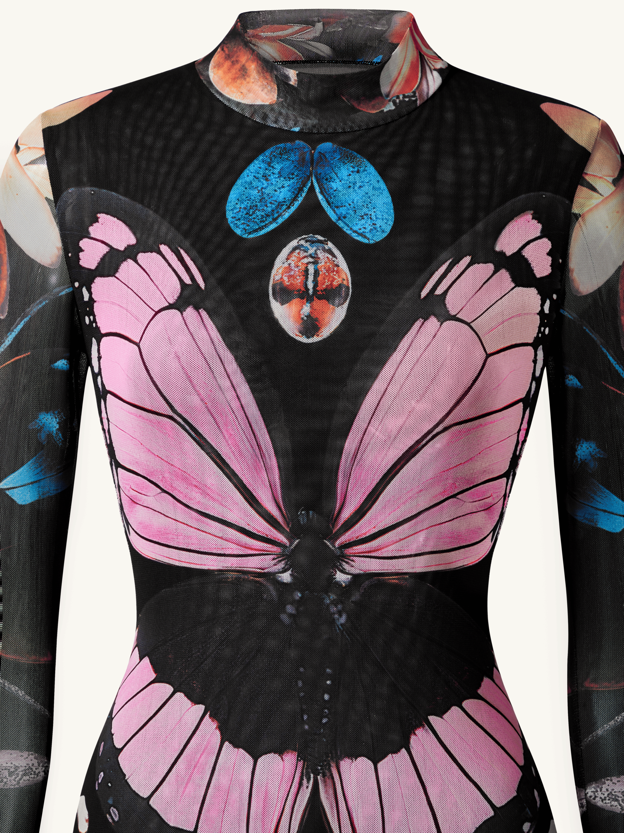 Double-layered Mesh Sheer Butterfly and Beetle Gown - Multicolor