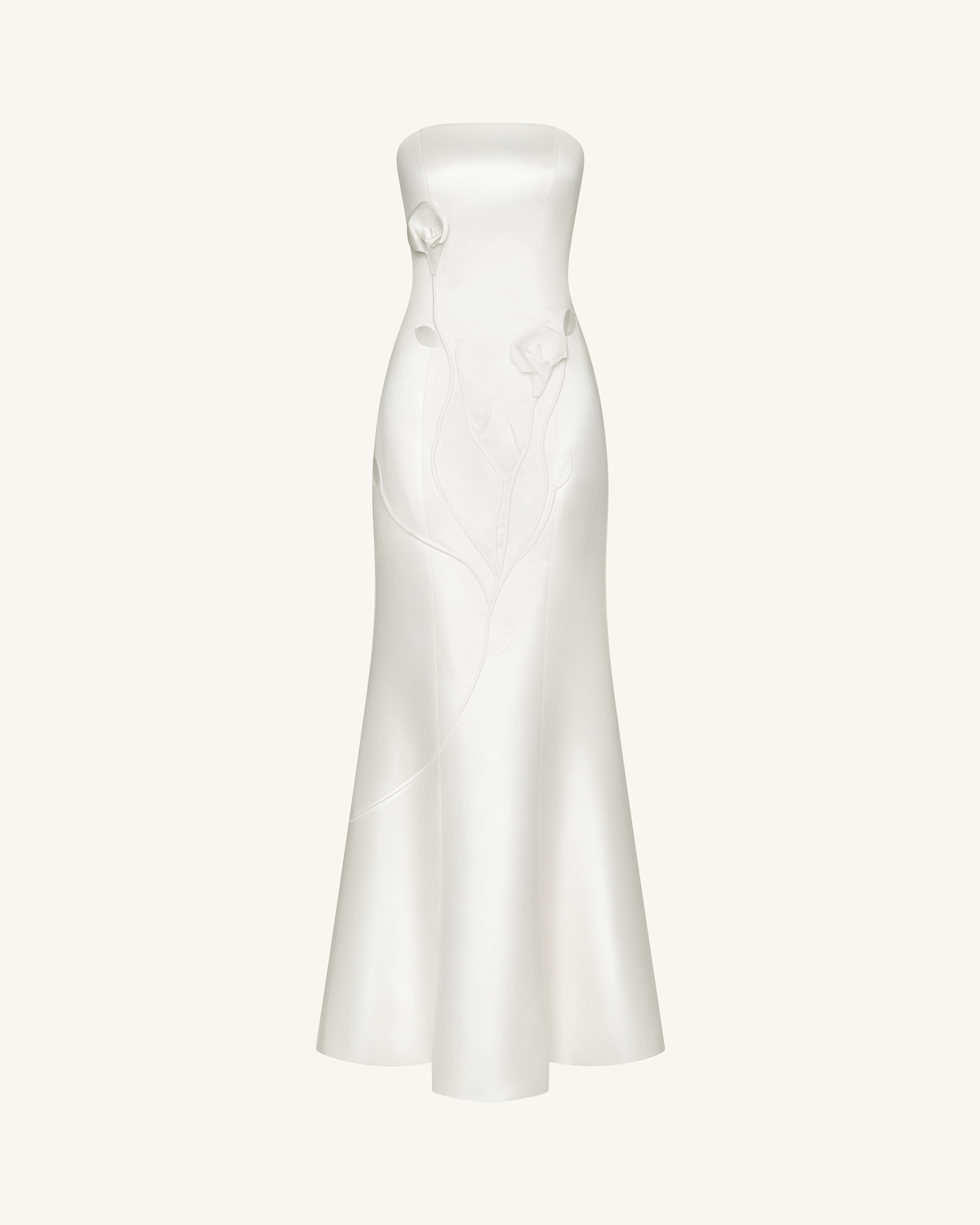 Strapless Floral Polyester Dress - White