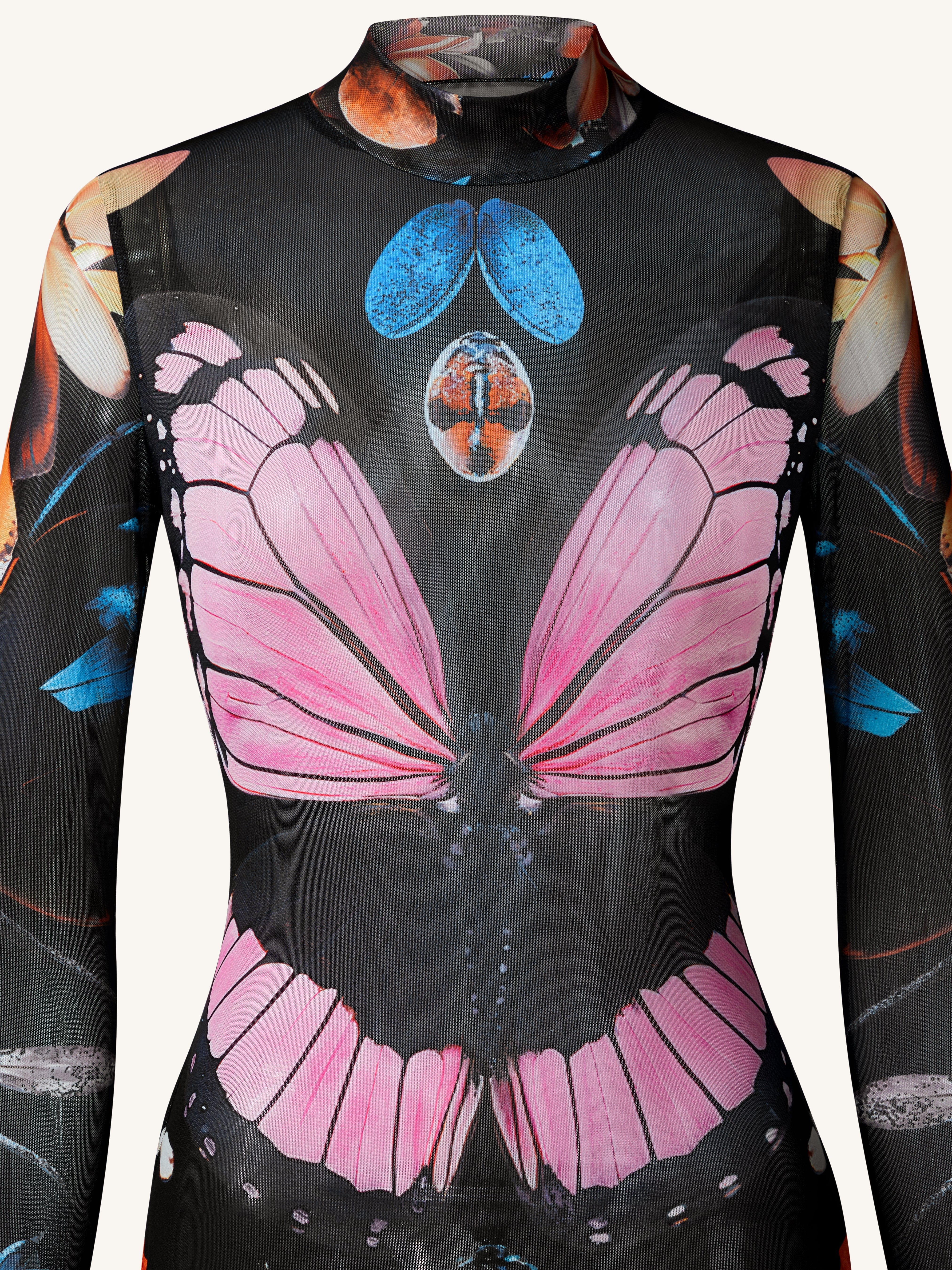 Sheer Butterfly and Beetle Gown - Multicolor