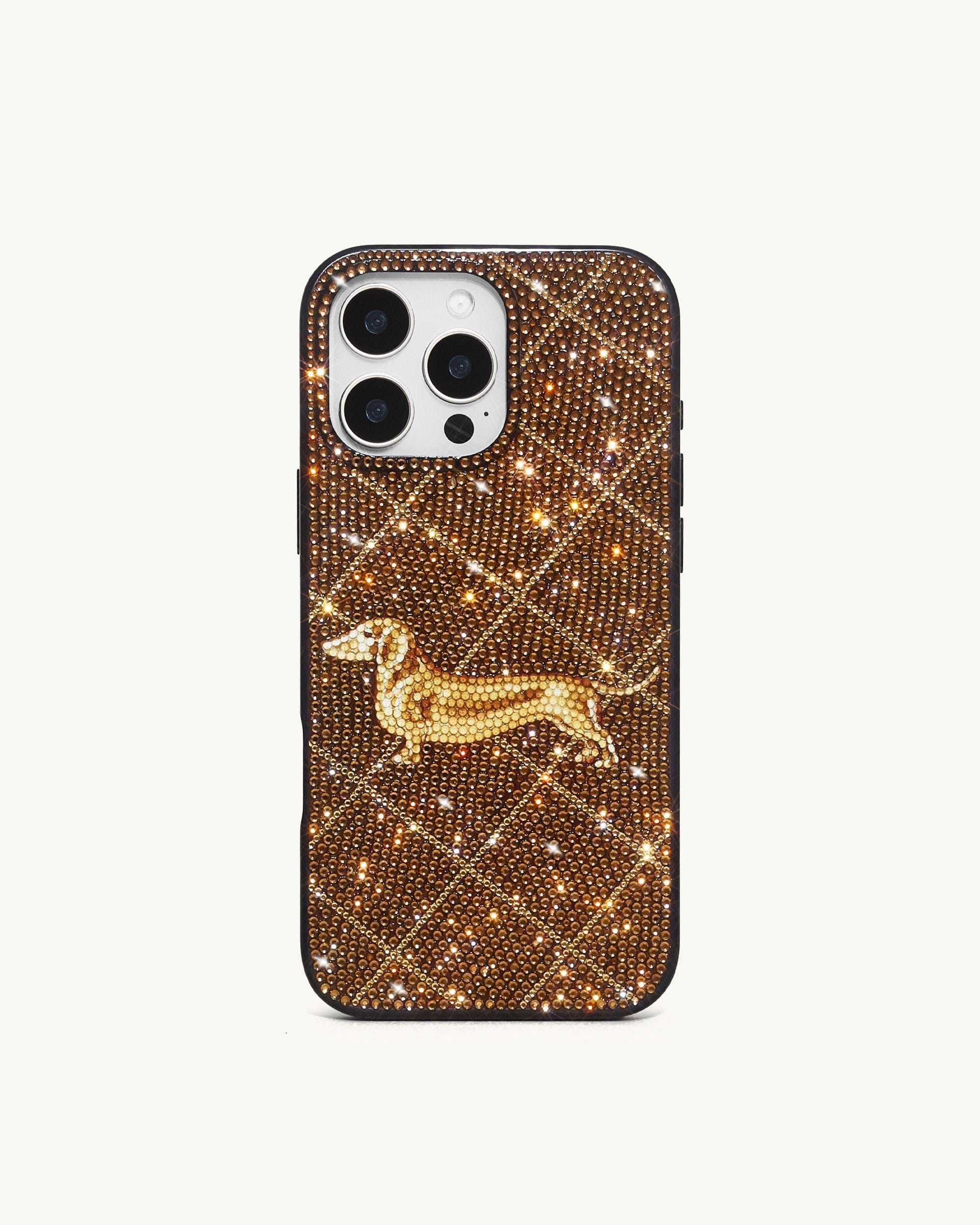 Dachshund Motif Artificial Crystal Phone Case - Brown