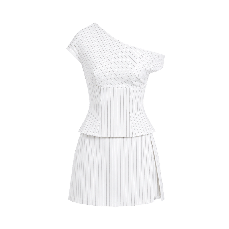 Valeria Asymmetric Pinstripe Co-Ord Set - White