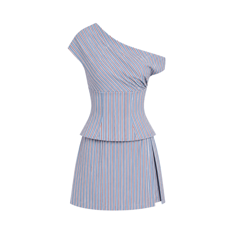 Valeria Asymmetric Stripe Co-Ord Set - Blue