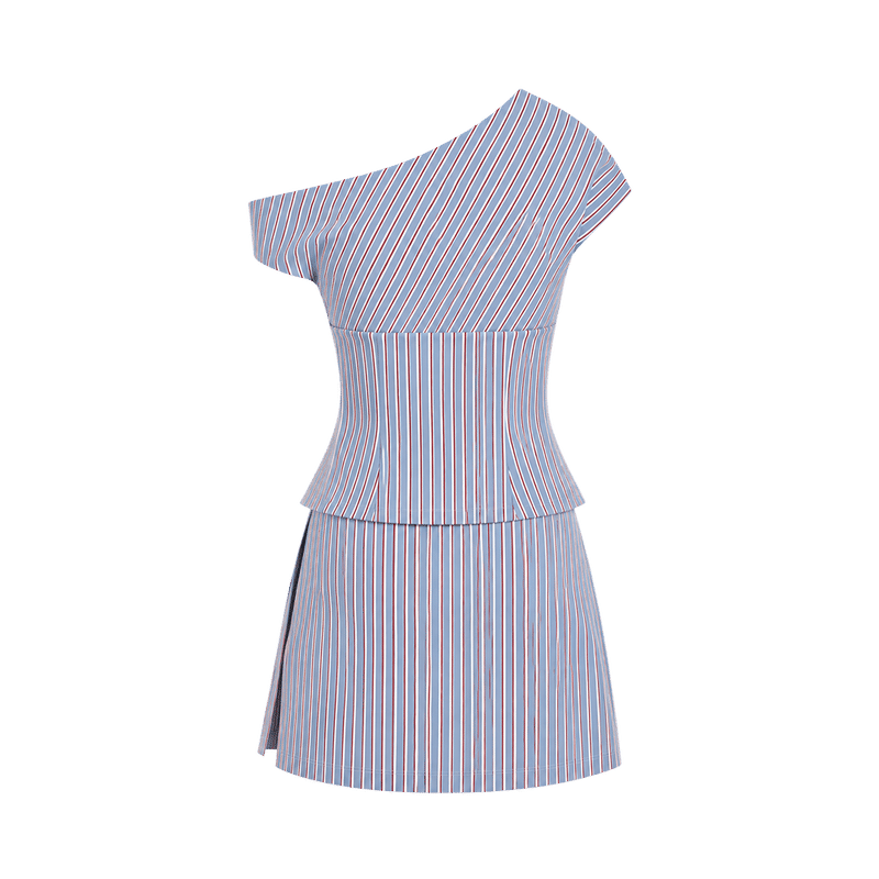 Valeria Asymmetric Stripe Co-Ord Set - Blue