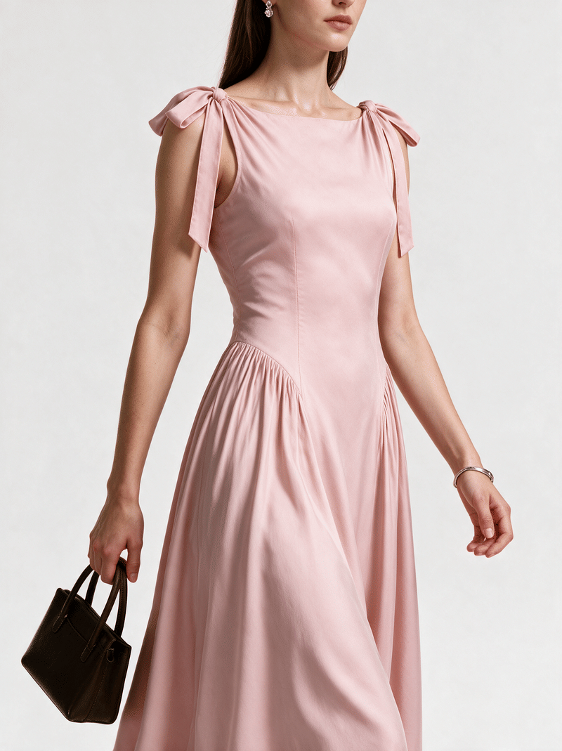 Valeria Bow Shoulder Maxi Dress - Blush Pink