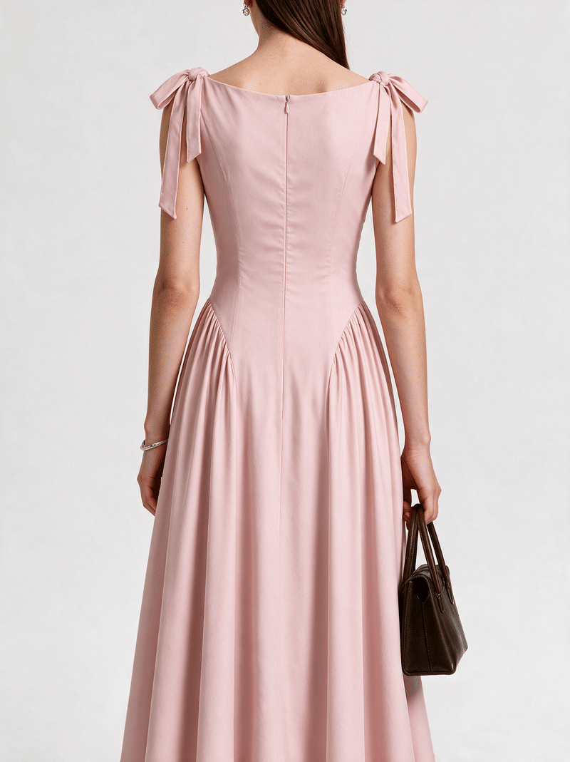 Valeria Bow Shoulder Maxi Dress - Blush Pink