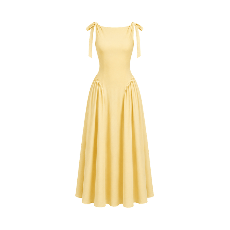 Valeria Bow Shoulder Maxi Dress - Butter Yellow