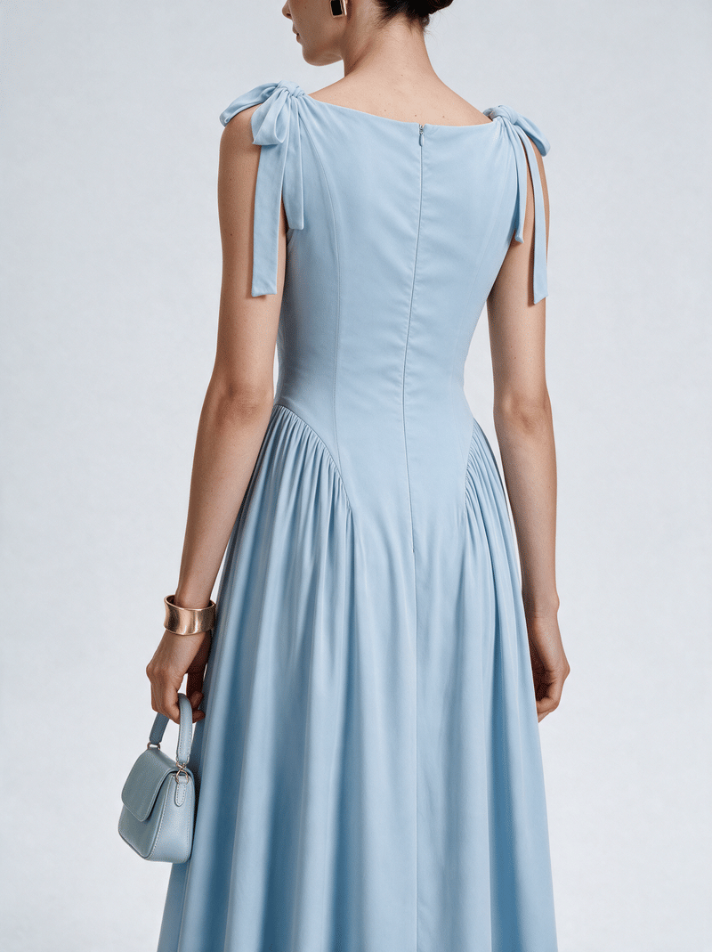 Valeria Bow Shoulder Maxi Dress - Ice Blue
