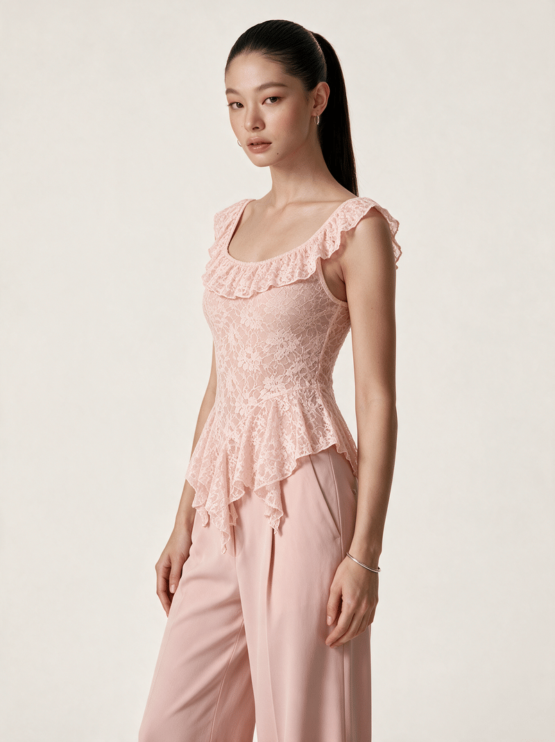 Valeria Cascading Ruffle Top - Blush
