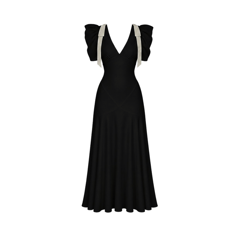 Valeria Contrast Panel V Maxi Dress - Black