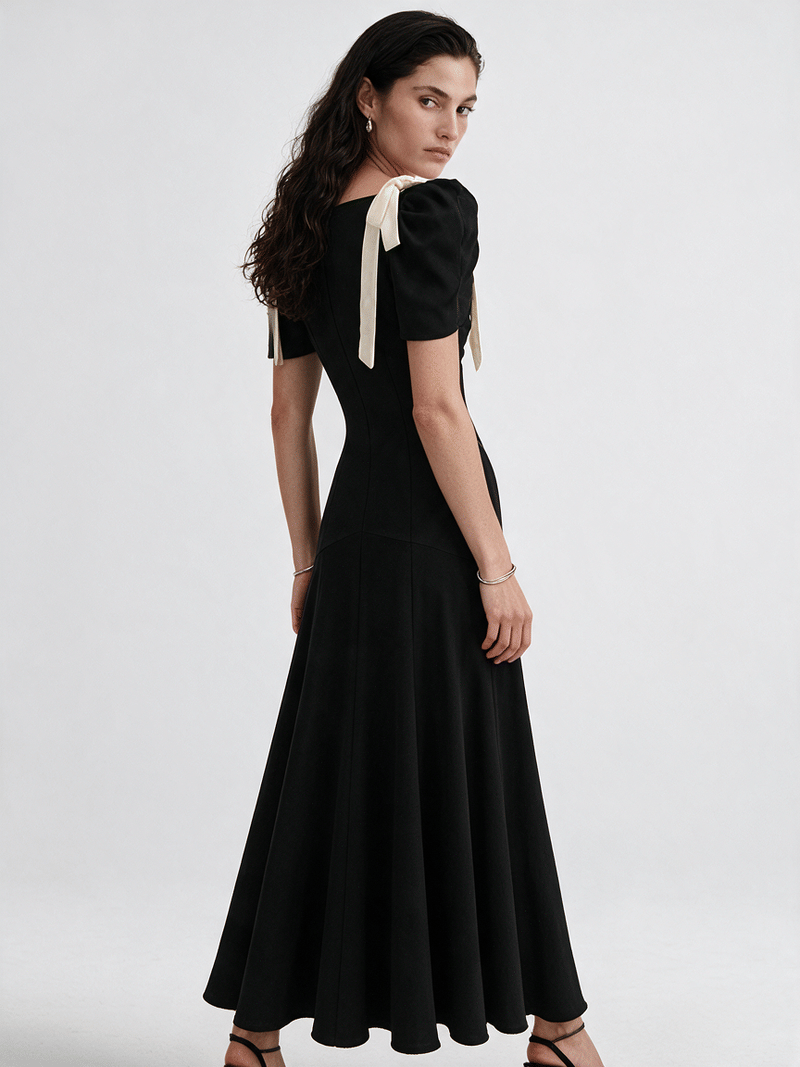 Valeria Contrast Panel V Maxi Dress - Black