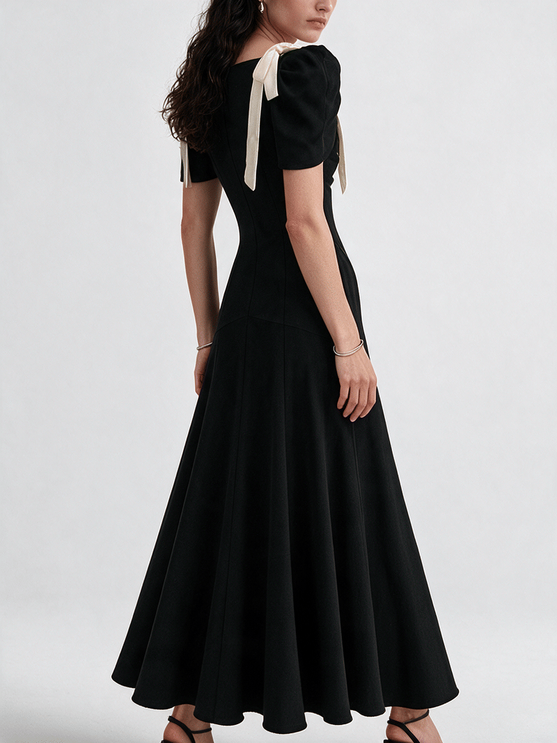 Valeria Contrast Panel V Maxi Dress - Black