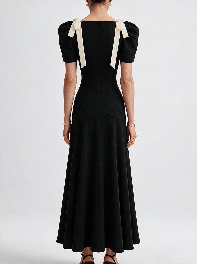 Valeria Contrast Panel V Maxi Dress - Black