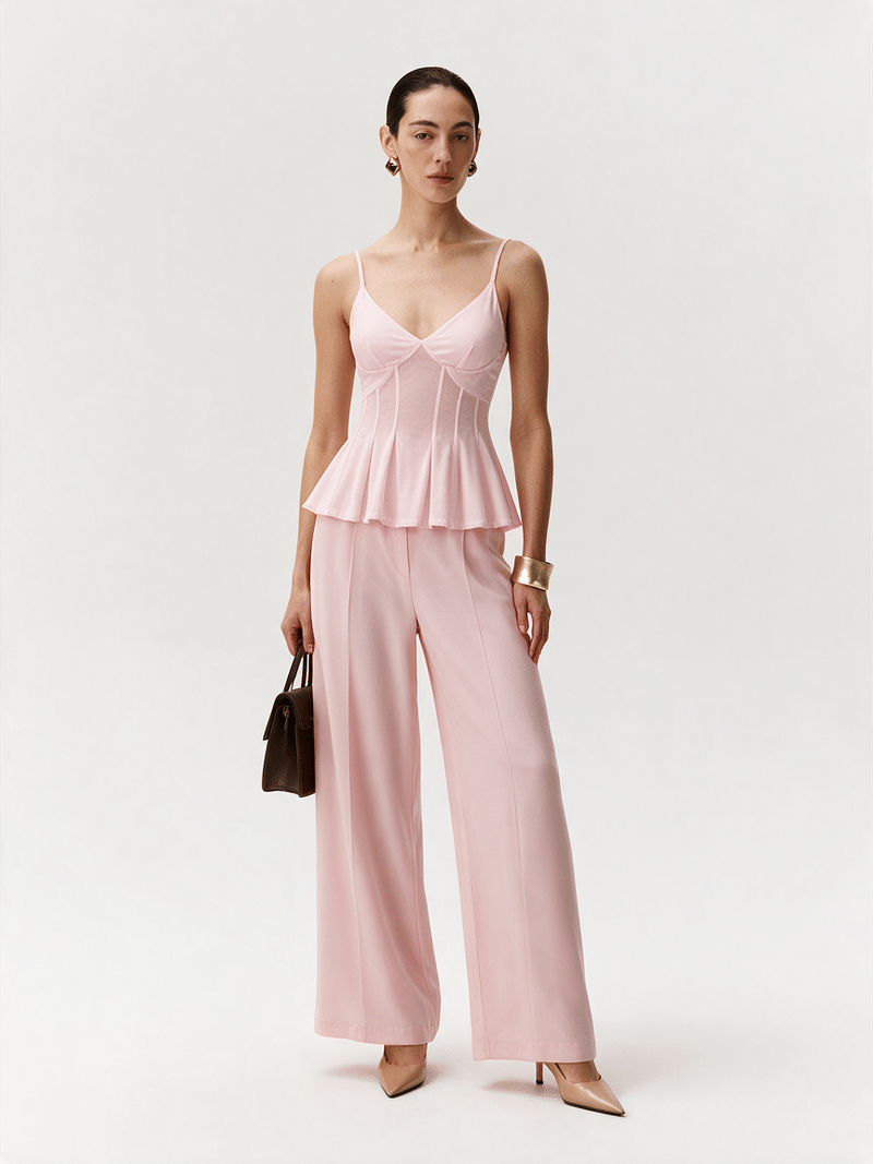 Valeria Corset Peplum Cami Top - Blush Pink