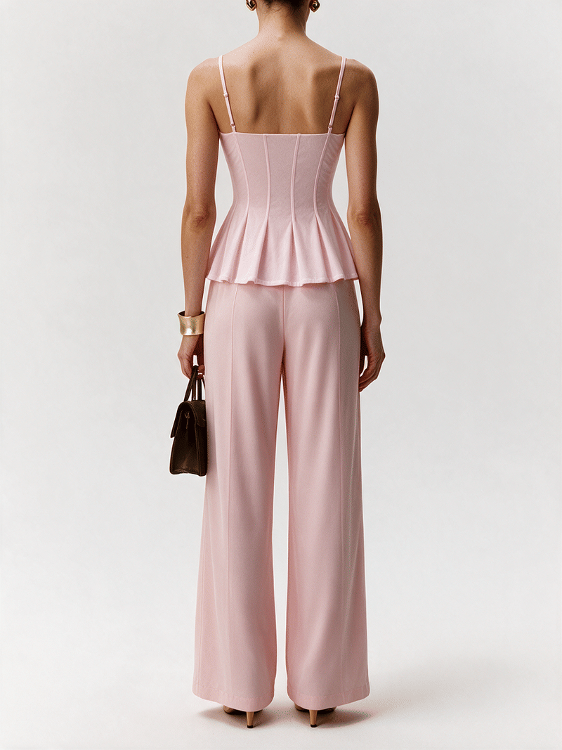 Valeria Corset Peplum Cami Top - Blush Pink