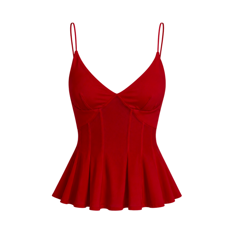 Valeria Corset Peplum Cami Top - Scarlet Red