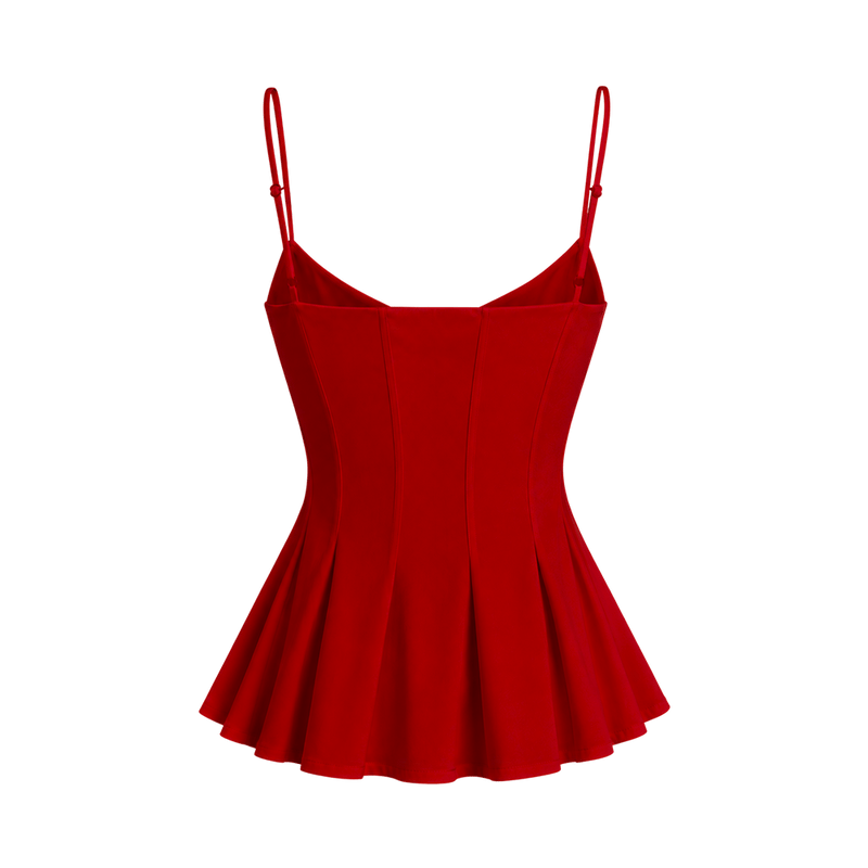Valeria Corset Peplum Cami Top - Scarlet Red