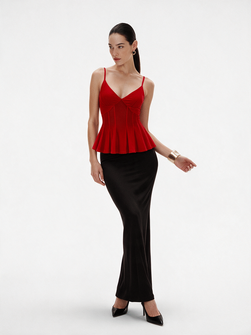 Valeria Corset Peplum Cami Top - Scarlet Red