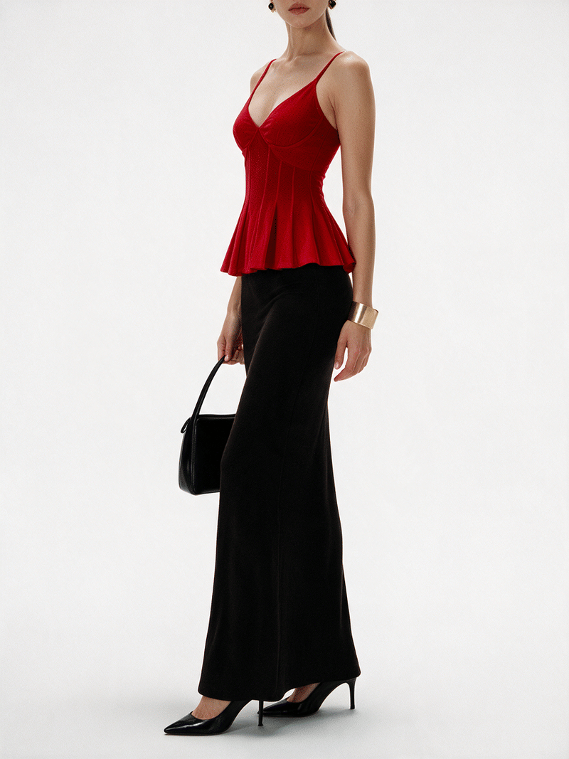 Valeria Corset Peplum Cami Top - Scarlet Red